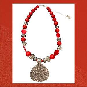 Red and Silver Beaded Necklace